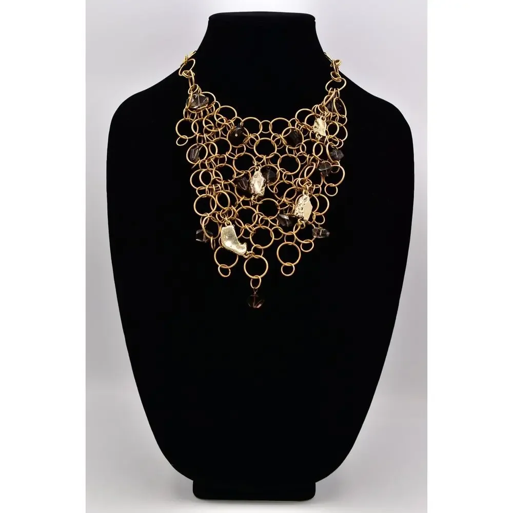 Kara Ross Vintage Collar Bib Statement Necklace Brushed Gold Nugget Signed BinBL